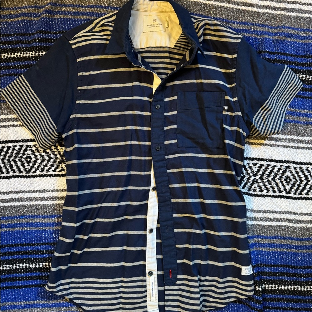Scotch & Soda Navy Striped Men's Shirt - Picture 2 of 3